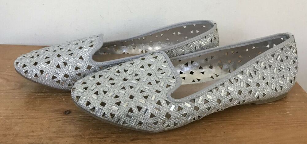 Zigi Soho Vegan Swerve Shiny Metallic Silver Mirro Beaded Ballet Flats Shoes 10